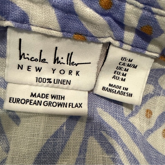 Nicole Miller Medium European Flax 100% Linen Lavender Periwinkle Button Down B7 - Picture 4 of 5